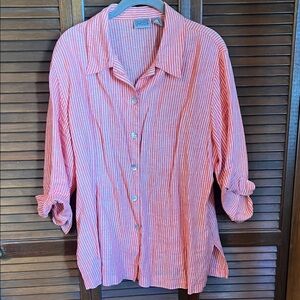 Chico's Coral Pink & White Striped Button-Down Shirt